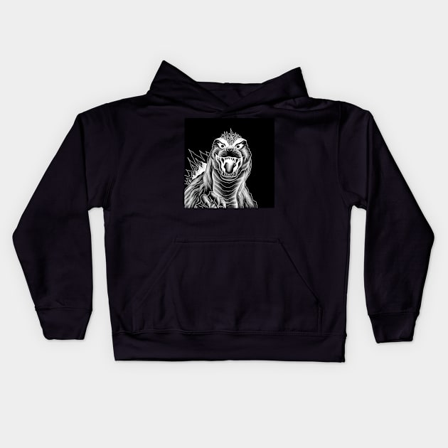 kuro godzilla the king of the monsters Kids Hoodie by jorge_lebeau